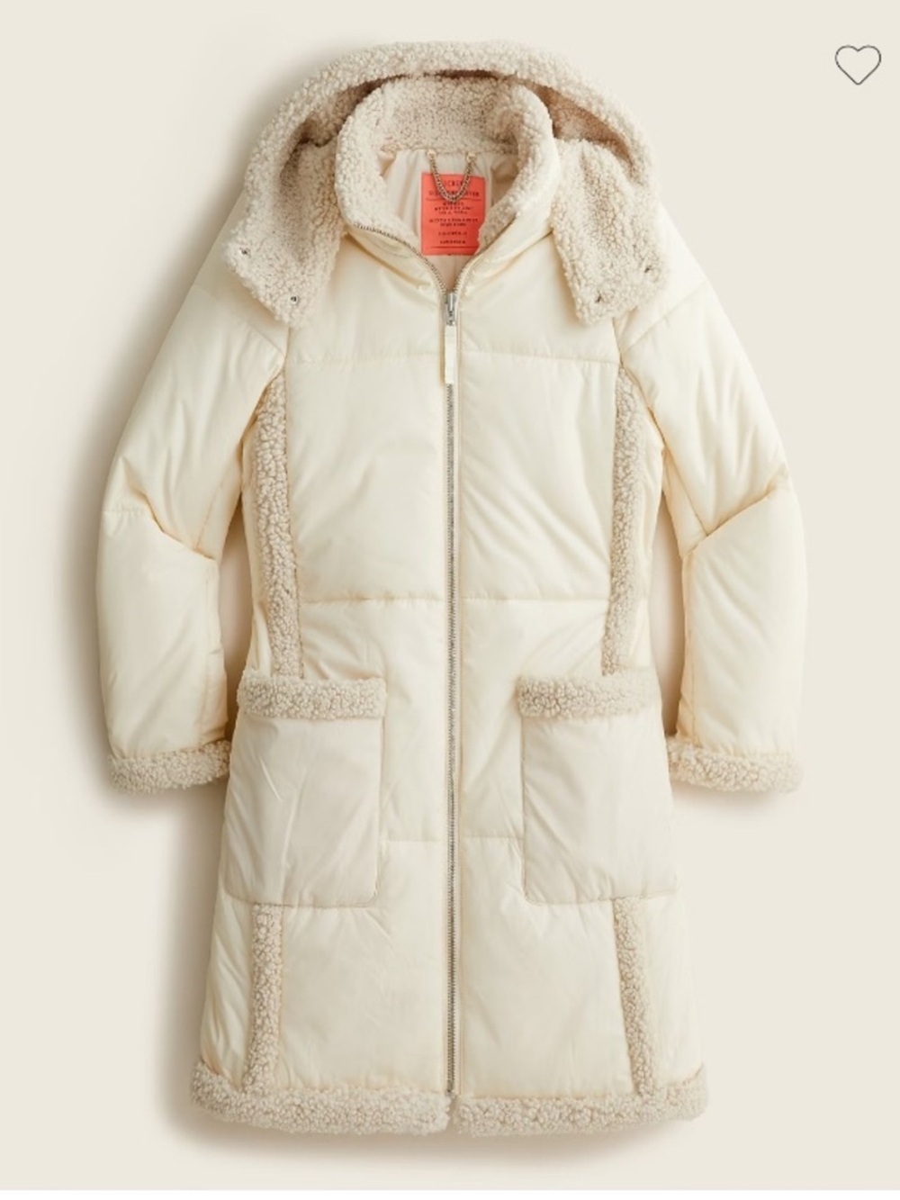 J. Crew Womens Cream Sherpa-Trim Snowday Long Puffer Coat Small